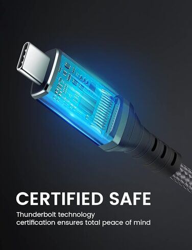 Thunderbolt 4 Cable (3.94 ft), Support 120W Fast Charging/40Gbps Data Transfer/8K Display USB4 Cable, USBC to USBC Cable, Intel Thunderbolt Certified for Type-C MacBooks, iPad Pro,Hub,Docking in Kuwait