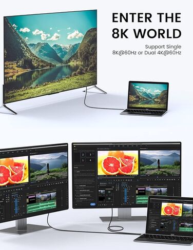 Thunderbolt 4 Cable (3.94 ft), Support 120W Fast Charging/40Gbps Data Transfer/8K Display USB4 Cable, USBC to USBC Cable, Intel Thunderbolt Certified for Type-C MacBooks, iPad Pro,Hub,Docking in Kuwait