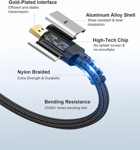 كابل BOAACOUSTIC 8K USB C إلى DisplayPort 1.4 بطول 4.9 قدم، يدعم 8K 60 هرتز / 4K 144 هرتز (USB-C إلى DisplayPort، كابل USB C إلى DP) - Thunderbolt 4 /USB4 /Thunderbolt 3 متوافق مع MacBook Pro، XPS in Kuwait