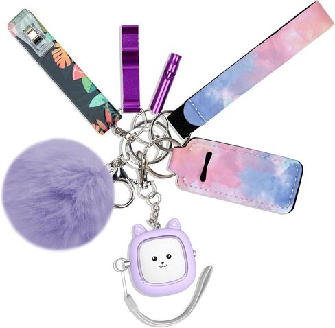 مجموعة سلسلة مفاتيح للفتيات مع منبه شخصي، ملحقات سلسلة مفاتيح Funseeya مع صفارة إنذار صوتية شخصية، بوم بوم لطيف، مشبك وحلقة قفل وصفارة in Kuwait