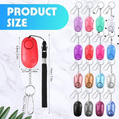 Maxdot 16 قطعة إنذار شخصي آمن للصوت 130 ديسيبل لتنبيه السلامة في حالات الطوارئ سلسلة مفاتيح إنذار 90 دقيقة جهاز إنذار مستمر لثقب الأذن مع ضوء LED للنساء للدفاع عن النفس والأطفال المسنين هدية عيد الفصح in Kuwait