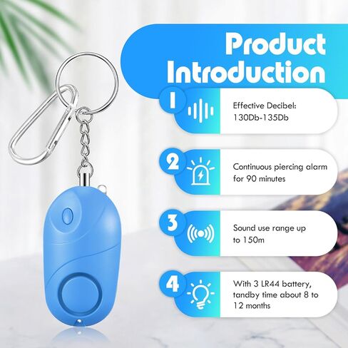 Maxdot 16 قطعة إنذار شخصي آمن للصوت 130 ديسيبل لتنبيه السلامة في حالات الطوارئ سلسلة مفاتيح إنذار 90 دقيقة جهاز إنذار مستمر لثقب الأذن مع ضوء LED للنساء للدفاع عن النفس والأطفال المسنين هدية عيد الفصح in Kuwait