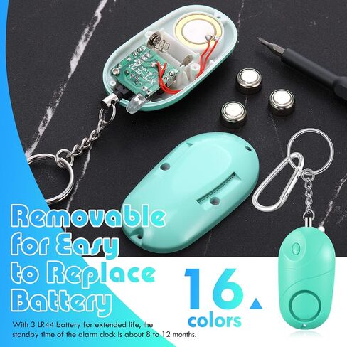 Maxdot 16 قطعة إنذار شخصي آمن للصوت 130 ديسيبل لتنبيه السلامة في حالات الطوارئ سلسلة مفاتيح إنذار 90 دقيقة جهاز إنذار مستمر لثقب الأذن مع ضوء LED للنساء للدفاع عن النفس والأطفال المسنين هدية عيد الفصح in Kuwait