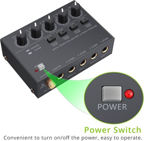 جهاز مزج الصوت LiNKFOR ذو 4 قنوات، جهاز مزج الصوت الاستريو ذو 4 قنوات صغير الحجم للغاية للنوادي الصغيرة أو الحانات والميكروفونات والقيثارات والباس ولوحات المفاتيح وخلاط المسرح in Kuwait