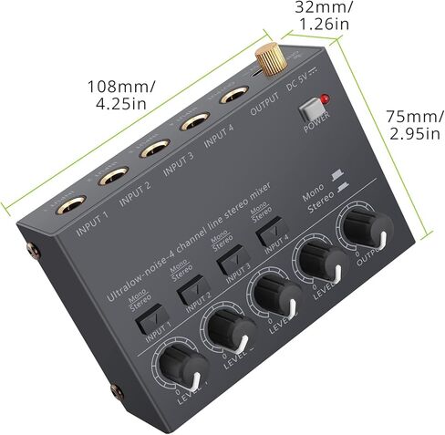 جهاز مزج الصوت LiNKFOR ذو 4 قنوات، جهاز مزج الصوت الاستريو ذو 4 قنوات صغير الحجم للغاية للنوادي الصغيرة أو الحانات والميكروفونات والقيثارات والباس ولوحات المفاتيح وخلاط المسرح in Kuwait