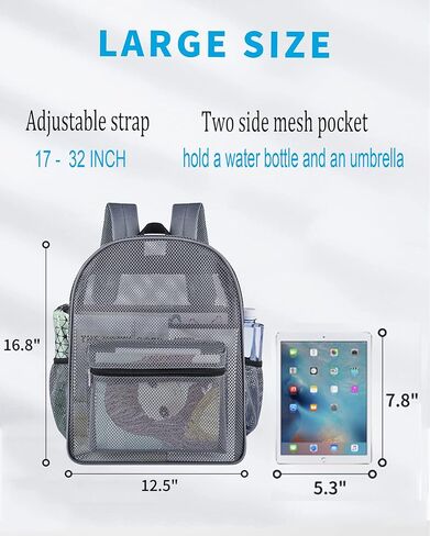 Mesh Backpack lightweight See Through College Student Backpack for Commuting Swimming Travel Beach Outdoor Sports (Grey-L) in Kuwait