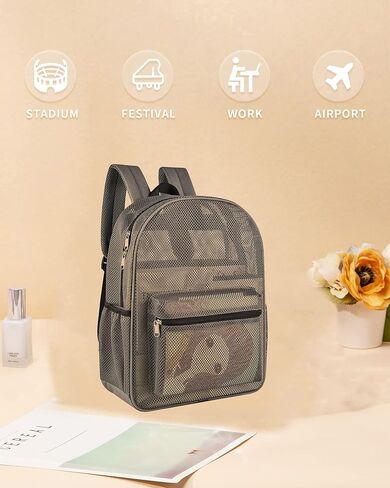 Mesh Backpack lightweight See Through College Student Backpack for Commuting Swimming Travel Beach Outdoor Sports (Grey-L) in Kuwait