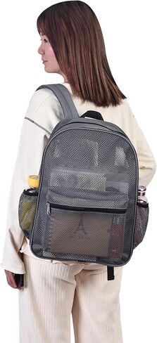 Mesh Backpack lightweight See Through College Student Backpack for Commuting Swimming Travel Beach Outdoor Sports (Grey-L) in Kuwait