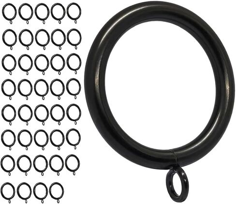 Metal Thick Curtain Rings-1.5" Inner Diameter,Large Wire Diameter (0.24 inch), Suitable for 1.2" and Below Diameter Curtain Rods, Steel Material (Black-40pcs) in Saudi Arabia