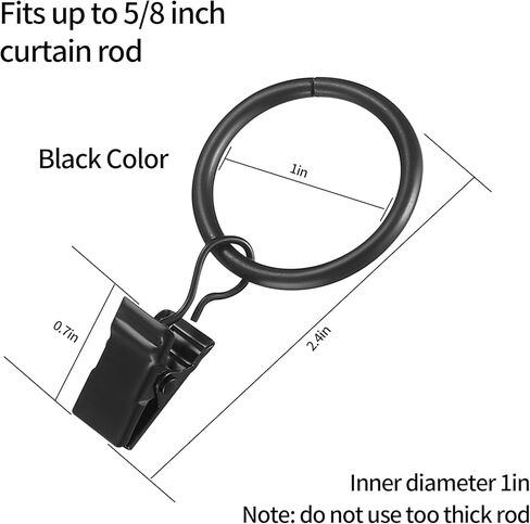 43 قطعة من حلقات الستائر مع مشابك، 1 بوصة/25 مم خطافات ستائر شديدة التحمل مع مشابك، حلقات ستائر معدنية سوداء مزخرفة للحمام وغرفة المعيشة والمنزل والمكتب ونوافذ النوافذ in Kuwait