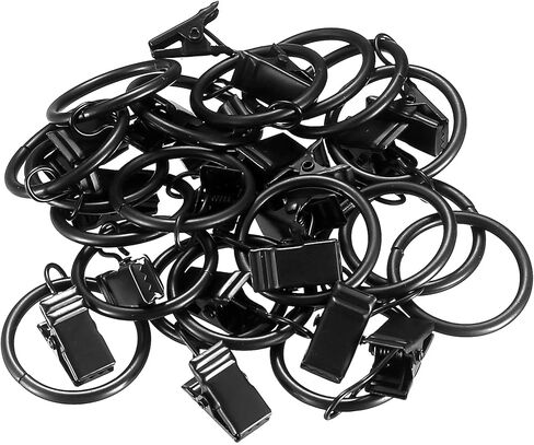 43 قطعة من حلقات الستائر مع مشابك، 1 بوصة/25 مم خطافات ستائر شديدة التحمل مع مشابك، حلقات ستائر معدنية سوداء مزخرفة للحمام وغرفة المعيشة والمنزل والمكتب ونوافذ النوافذ in Kuwait