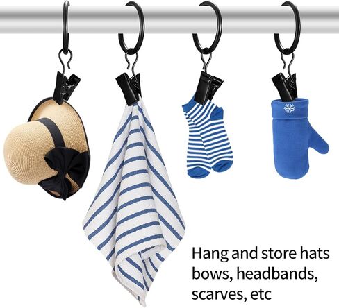 43 قطعة من حلقات الستائر مع مشابك، 1 بوصة/25 مم خطافات ستائر شديدة التحمل مع مشابك، حلقات ستائر معدنية سوداء مزخرفة للحمام وغرفة المعيشة والمنزل والمكتب ونوافذ النوافذ in Kuwait