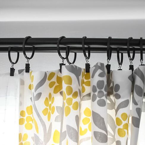 43 قطعة من حلقات الستائر مع مشابك، 1 بوصة/25 مم خطافات ستائر شديدة التحمل مع مشابك، حلقات ستائر معدنية سوداء مزخرفة للحمام وغرفة المعيشة والمنزل والمكتب ونوافذ النوافذ in Kuwait