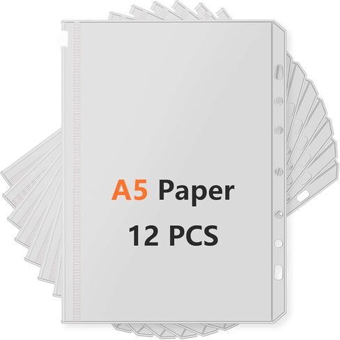حاوية ورق مقاس A5، وجيوب مجلد مقاس A5 لأوراق مقاس A5، وأظرف مجلد بها 7 فتحات، وجيوب مجلد صغيرة مكونة من 3 حلقات - 12 حزمة in Kuwait