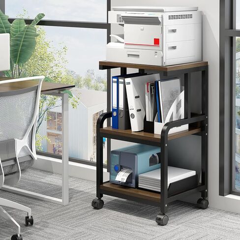 Printer Stand for Home Office Organization, 3-Tier Rolling Printer Cart with Storage Shelf, Printer Table with Wheels, Under Desk Storage for Scanner, Fax Machine, Books, Files（Black） in Saudi Arabia