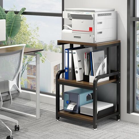 Printer Stand for Home Office Organization, 3-Tier Rolling Printer Cart with Storage Shelf, Printer Table with Wheels, Under Desk Storage for Scanner, Fax Machine, Books, Files（Black） in Saudi Arabia