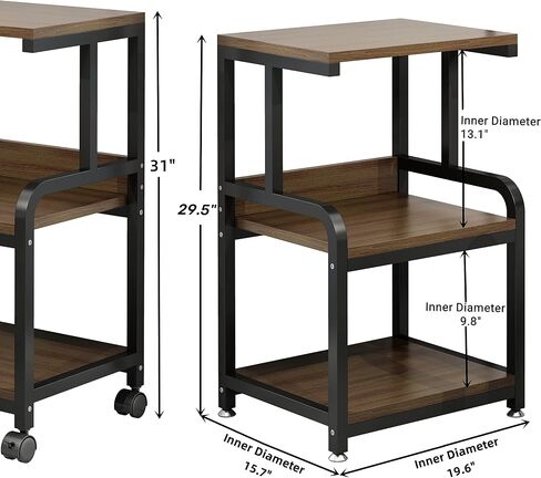 Printer Stand for Home Office Organization, 3-Tier Rolling Printer Cart with Storage Shelf, Printer Table with Wheels, Under Desk Storage for Scanner, Fax Machine, Books, Files（Black） in Saudi Arabia