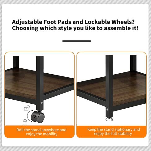 Printer Stand for Home Office Organization, 3-Tier Rolling Printer Cart with Storage Shelf, Printer Table with Wheels, Under Desk Storage for Scanner, Fax Machine, Books, Files（Black） in Saudi Arabia