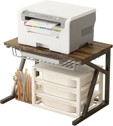 رف حامل سطح المكتب كبير الحجم بطبقتين مع خزانة لتخزين المطبخ والماسح الضوئي والناسخة للطابعة، منظم تخزين صغير متين للمطبخ المنزلي والمكتب in Kuwait