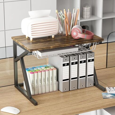 رف حامل سطح المكتب كبير الحجم بطبقتين مع خزانة لتخزين المطبخ والماسح الضوئي والناسخة للطابعة، منظم تخزين صغير متين للمطبخ المنزلي والمكتب in Kuwait