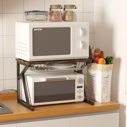 رف حامل سطح المكتب كبير الحجم بطبقتين مع خزانة لتخزين المطبخ والماسح الضوئي والناسخة للطابعة، منظم تخزين صغير متين للمطبخ المنزلي والمكتب in Kuwait