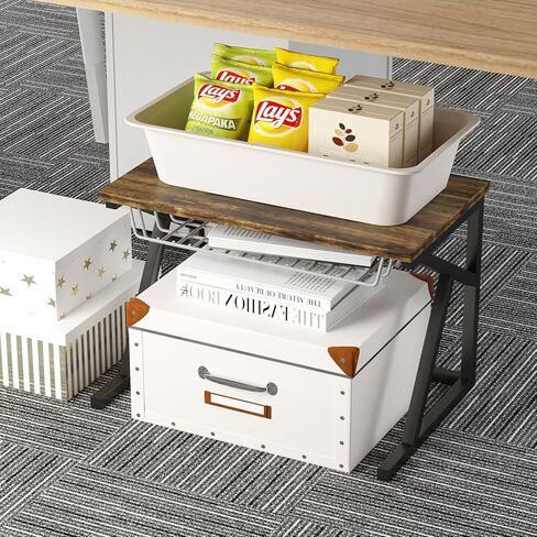 رف حامل سطح المكتب كبير الحجم بطبقتين مع خزانة لتخزين المطبخ والماسح الضوئي والناسخة للطابعة، منظم تخزين صغير متين للمطبخ المنزلي والمكتب in Kuwait