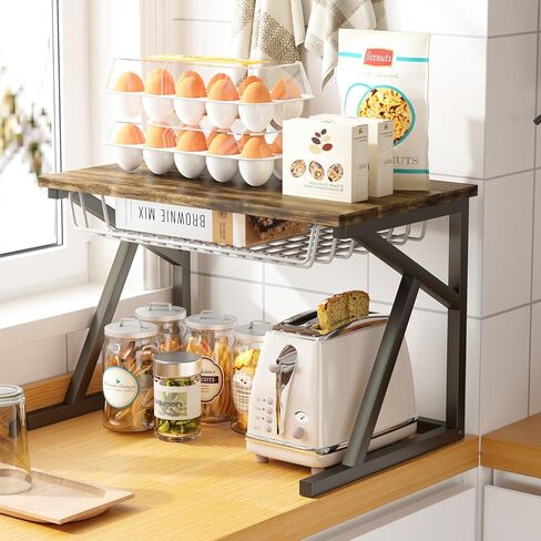 رف حامل سطح المكتب كبير الحجم بطبقتين مع خزانة لتخزين المطبخ والماسح الضوئي والناسخة للطابعة، منظم تخزين صغير متين للمطبخ المنزلي والمكتب in Kuwait