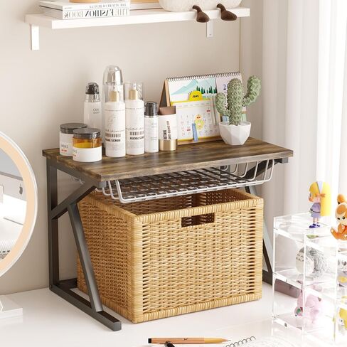 رف حامل سطح المكتب كبير الحجم بطبقتين مع خزانة لتخزين المطبخ والماسح الضوئي والناسخة للطابعة، منظم تخزين صغير متين للمطبخ المنزلي والمكتب in Kuwait