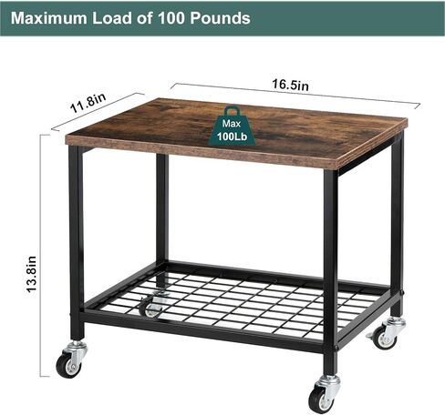 حامل طابعة BTY تحت المكتب، رف عربة طابعة بطبقتين مع رف تخزين، عجلات قابلة للقفل، إطار معدني، حامل طاولة طابعة صناعية متدحرجة للمكتب والمنزل والماسح الضوئي وطابعة بلون الجوز in Kuwait