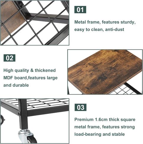 حامل طابعة BTY تحت المكتب، رف عربة طابعة بطبقتين مع رف تخزين، عجلات قابلة للقفل، إطار معدني، حامل طاولة طابعة صناعية متدحرجة للمكتب والمنزل والماسح الضوئي وطابعة بلون الجوز in Kuwait