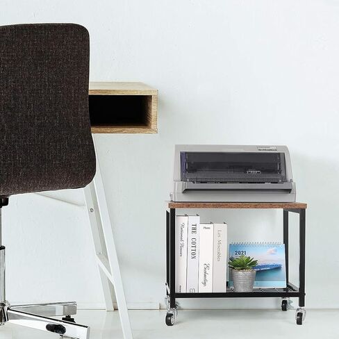 حامل طابعة BTY تحت المكتب، رف عربة طابعة بطبقتين مع رف تخزين، عجلات قابلة للقفل، إطار معدني، حامل طاولة طابعة صناعية متدحرجة للمكتب والمنزل والماسح الضوئي وطابعة بلون الجوز in Kuwait