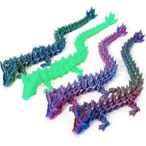 3D Printed Dragon, 4PCS Crystal Dragon Fidget Toy, Flexible Articulated Dragon 3D Printer Animal Decor (4-Piece Set-B)