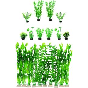 AQUANEAT Fish Tank Decorations, 10pcs Green Set Bundle with 10pcs 12inch Plants