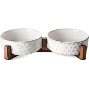 Le Tauci Dog Bowls Ceramic ، وعاء مع حامل خشبي الأكاسيا ، و 3 أكواب طعام الكلب ووعاء الماء للكلاب الصغيرة المتوسطة الحجم والمرجحة ، وأوعية الحيوانات الأليفة