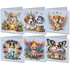 Maiyiyi 6 Pack Diy Cute Dog Diamond Art Cards Kit Kit Cat Getering Card Miamond Art Kits for البالغين الصغيرة Pet Diamond Painting Cards for Family Friends Holiday Birthday
