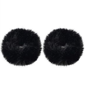 2 PCS Pink Pom Pom Hair Tie Fuzzy Furry Faux Rabbit Fur Scrunchies for Girls Women Hair Accessories