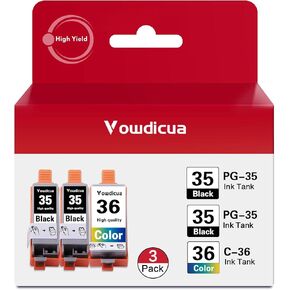 PGI-35 CLI-36 Ink Cartridges (3Pack, 2Black / 1Color) Compatible PGI35 Black and CLI36 Color Ink Replacement for Canon 35 36 Ink Cartridge to Work with PIXMA iP100, iP110, TR150 Printer