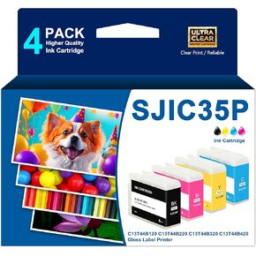 Remanufactured SJIC35P Ink Cartridge C13T44B120 C13T44B220 C13T44B320 C13T44B420 Compatible with ColorWorks CW-C6000Au CW-C6000Pu CW-C6500Au CW-C6500Pu Color Inkjet Gloss Label Printer