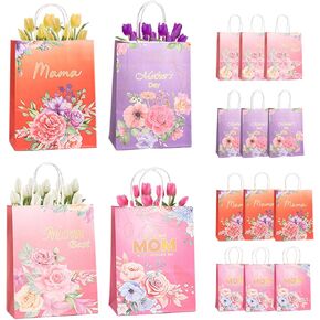Hienaj Mother's Gift Fags 12 PCS Multicolor Carnation Butterfly Happy Mother Day Bag مع مقبض لأفضل زينة حفلة MOM 5.9 × 8.27 × 3.15 بوصة