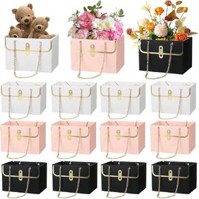Kazipa 12 PCS Paper Flower Gift Pags Buouquet Booud Box مع مقبض للترتيبات التي تغلف حقائب اليد بائع الزهور للهدية ، الزفاف ، استحمام الطفل ، الحفلات ، وليمة ، اجتماع