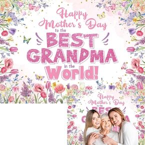 Binqoo Happy Mother's Backdrop 7x5ft أفضل جدة في العالم الخلفي ، أشكر أمي جدة الجدة ديكورات شعار صور كشك الصور (7x5ft)