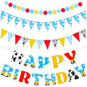 5 Pieces Cartoon Story Party Decorations Banners Cartoon Story Theme Happy Birthday Decorations Story Blue Sky White Color Cloud for Story Birthday Decoration Baby Shower Decorations