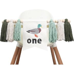 HGFC Duck 1st Hitiours Hitiour Seconser - عيد ميلاد أول كرسي راية - بطة صيد البطة لوازم الحفلات - Duck Embroidery Tassel Garland - Mallard Duck Wood Bead Party Party Banner