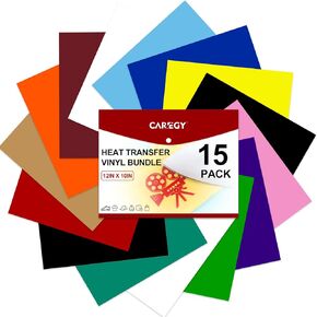 CAREGY HTV Heat Transfer Vinyl Bundle: 80 Pack 12" x 10" Iron on Vinyl for T-Shirt, 53 Assorted Colors for All Cutter Machine or Heat Press Machine