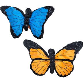 Plush Toy Sparkle Butterfly (Orange Monarch or Blue Morph) 12 inch Wide. Glitter Shiny Toy. Soft and Cuddly. (Orange Monarch)