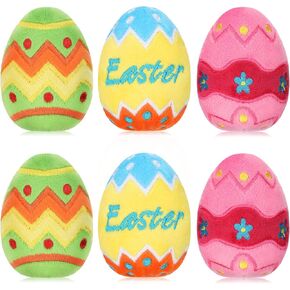 Skylety 6 Pcs 3.2 Inch Large Plush Easter Eggs Plush Toy Easter Basket Stuffers Fillers Colorful Stuffed Toys for Kids Baby Girls Boys Egg Hunt Party Favors Gifts, 3 Designs