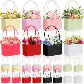 Lijingchen 24 PCS Paper Gift Facs ، Box Handbag Box ، Bouquet Storage Bucket with Handles ، 8 Colour