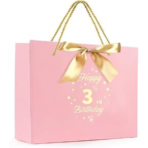 Yiran Birthday Gift Bag with Handles and Ribbon for 16 Year Old Gilrs Gift Wrapping, Sweet 16 Paper Gift Bags, Teens Happy Birthday Gift Bag, Pink and Gold Party Decorations Supplies