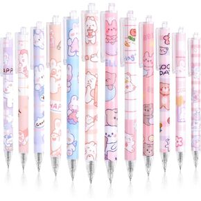 24Pcs Kawaii Gel Ink Pens, 0.5mm Black Ink Retractable Gel Pens, Fine Point Aesthetic Pens, Cute Office School Supplies for Kids Girl Women Writing Journaling, Taking Notes (Set C)