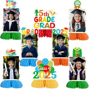 Joymemo 8PCS Decorations Tradue Decorations Honeycomb Centerces ، زخارف التخرج من الصف الخامس على الطاولة ، لقد فعلت ذلك من أجل فئة تخرج المدارس الابتدائية في 2025
